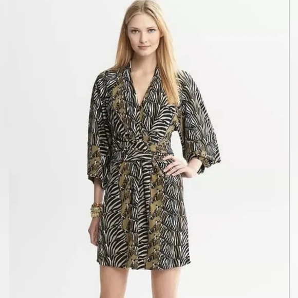 BANANA REPUBLIC Issa London Collection Zebra Kimono Dress sz 12 - Picture 1 of 9